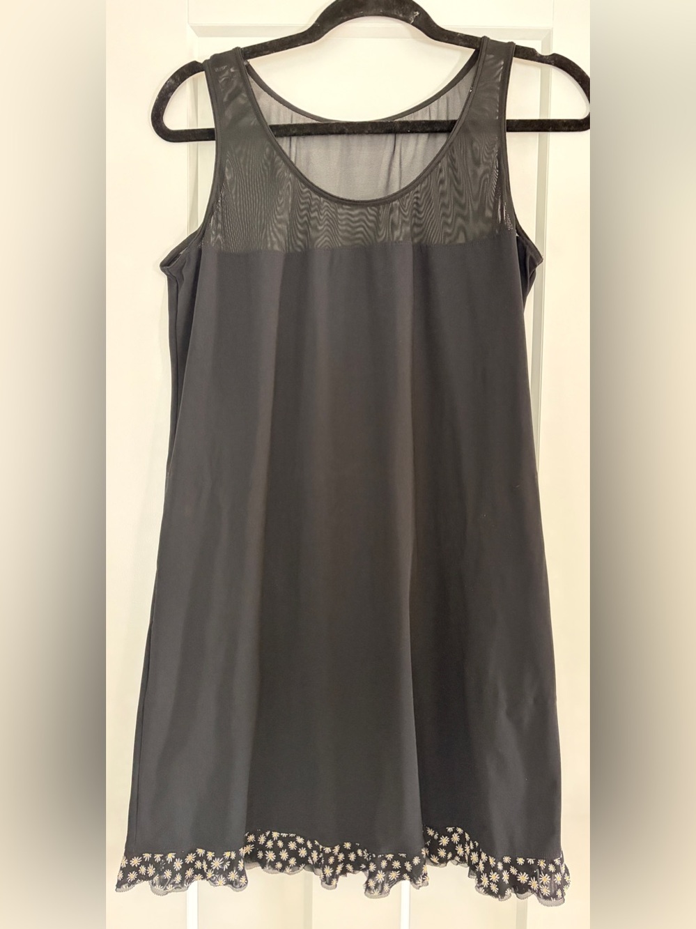 Profile By Gottex Black Mesh Yoke Swim Coverup with Floral Hem